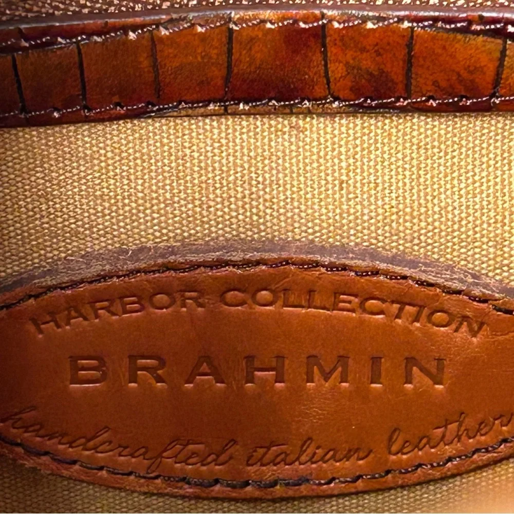 Brahmin Harbor Collection Brown and Cream Leather/Textile Shoulder/Hand Bag